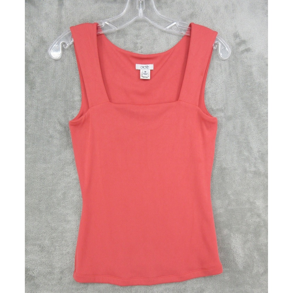 Vintage Cache Top Womens Size M Square Neck 90s Y2K Bodycon Stretch Coral Pink